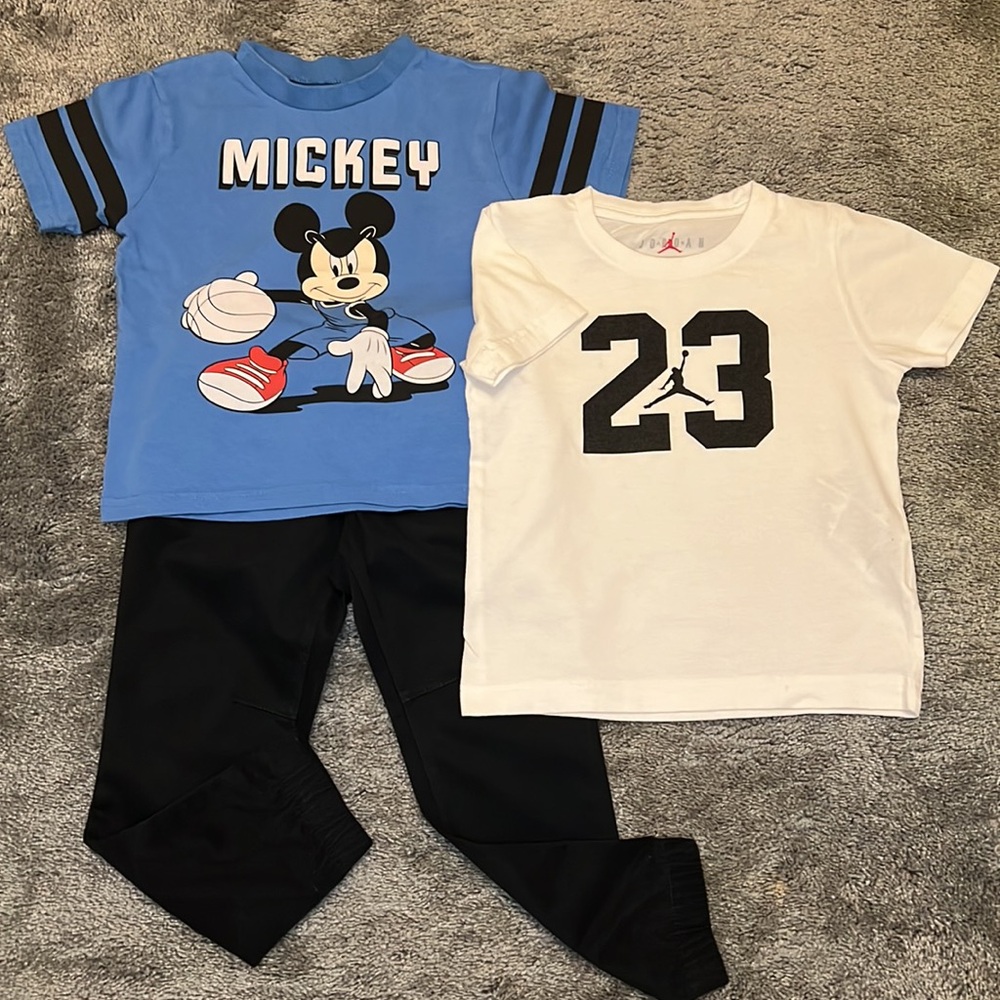 Bundle of 3 Kids Black Jogger Pants T-Shirt of Mickey and Jordan 4T